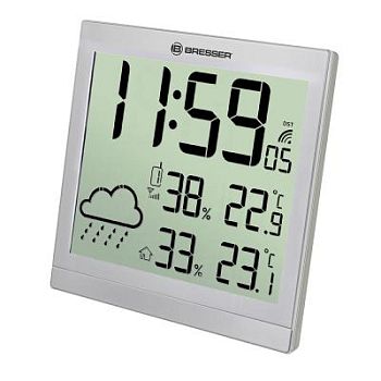 Метеостанция (настенные часы) Bresser (Брессер) TemeoTrend JC LCD с радиоуправлением, серебристая