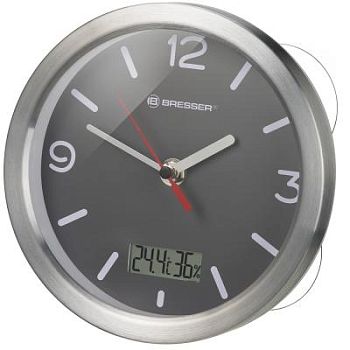 Часы Bresser (Брессер) MyTime Thermo/Hygro Bath, водонепроницаемые, серые